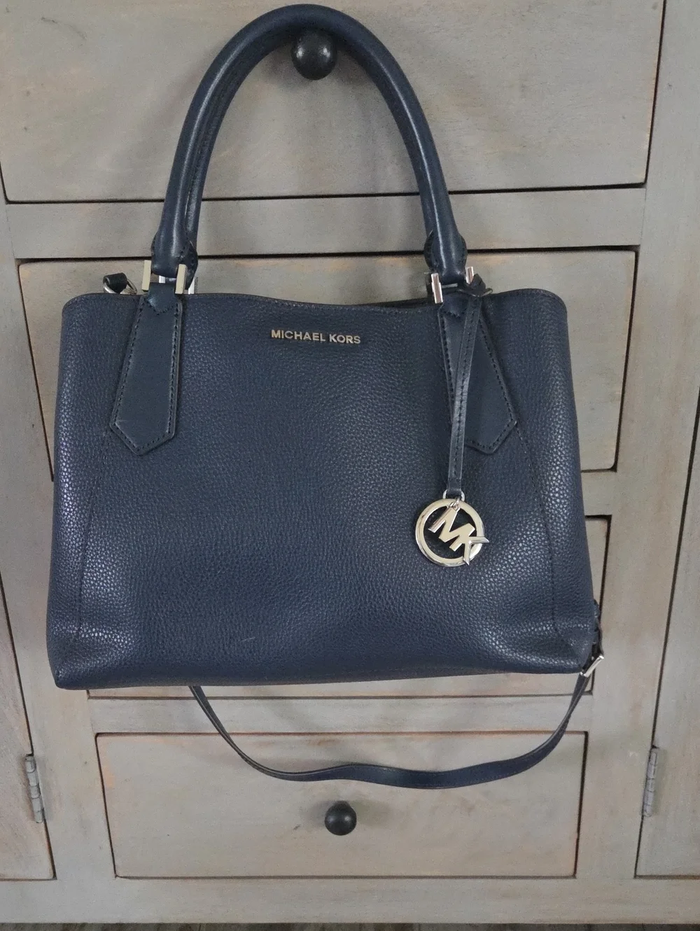 Michael Kors Navy Leather Satchel Bag Medium
